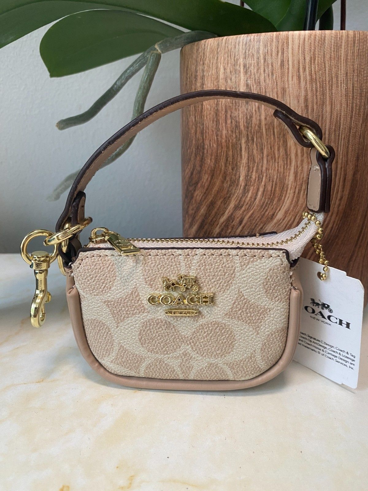Nwt Coach Mini Nolita Bag Charm In Signature Canvas New Sand Taupe Gold Hardware